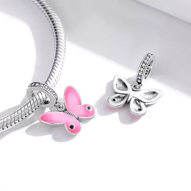 (imagen para) Pandora Style Plata Mariposa Rosa Colgante - SCC1728 - Ver 4