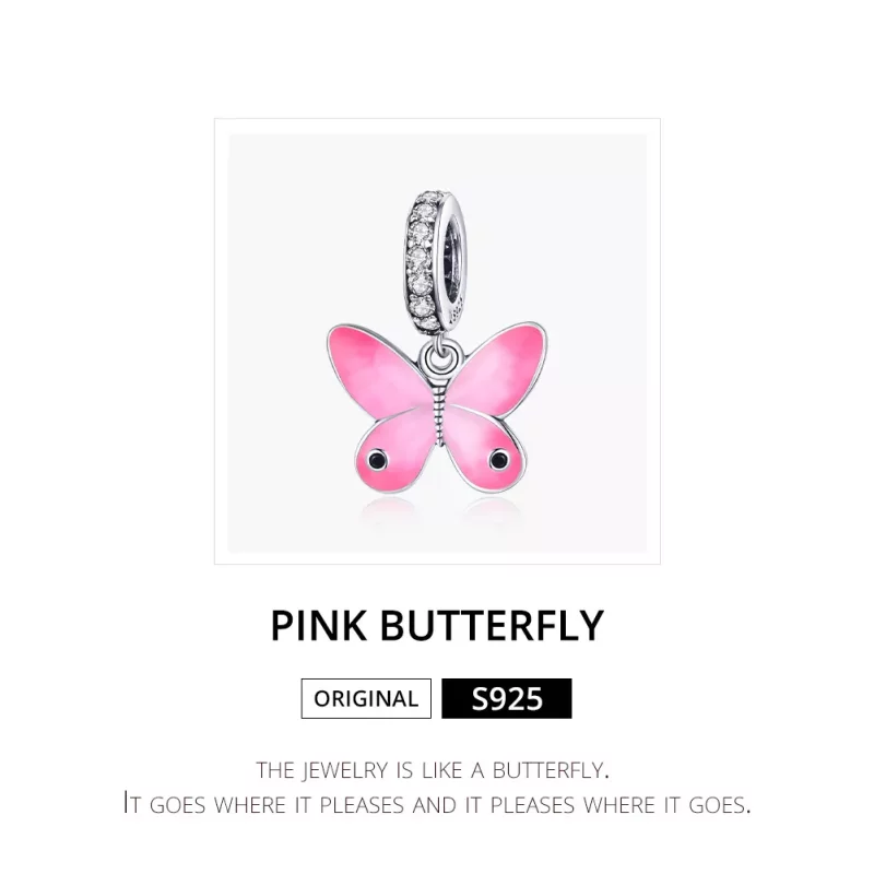 (imagen para) Pandora Style Plata Mariposa Rosa Colgante - SCC1728 - Ver 6