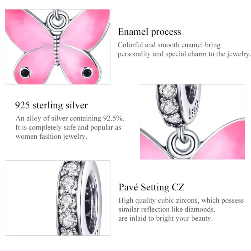 (imagen para) Pandora Style Plata Mariposa Rosa Colgante - SCC1728 - Ver 7