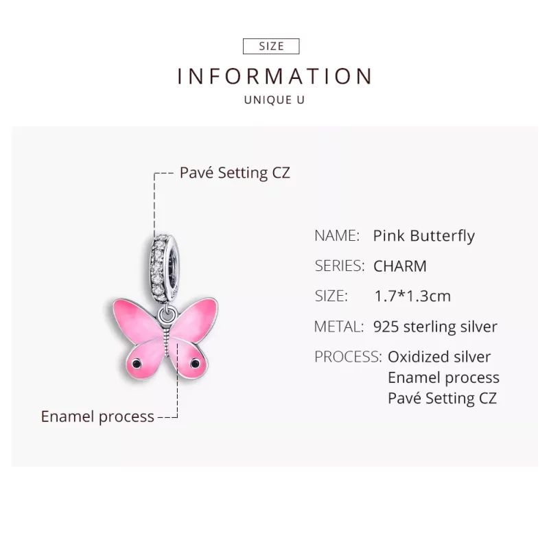 (imagen para) Pandora Style Plata Mariposa Rosa Colgante - SCC1728 - Ver 8