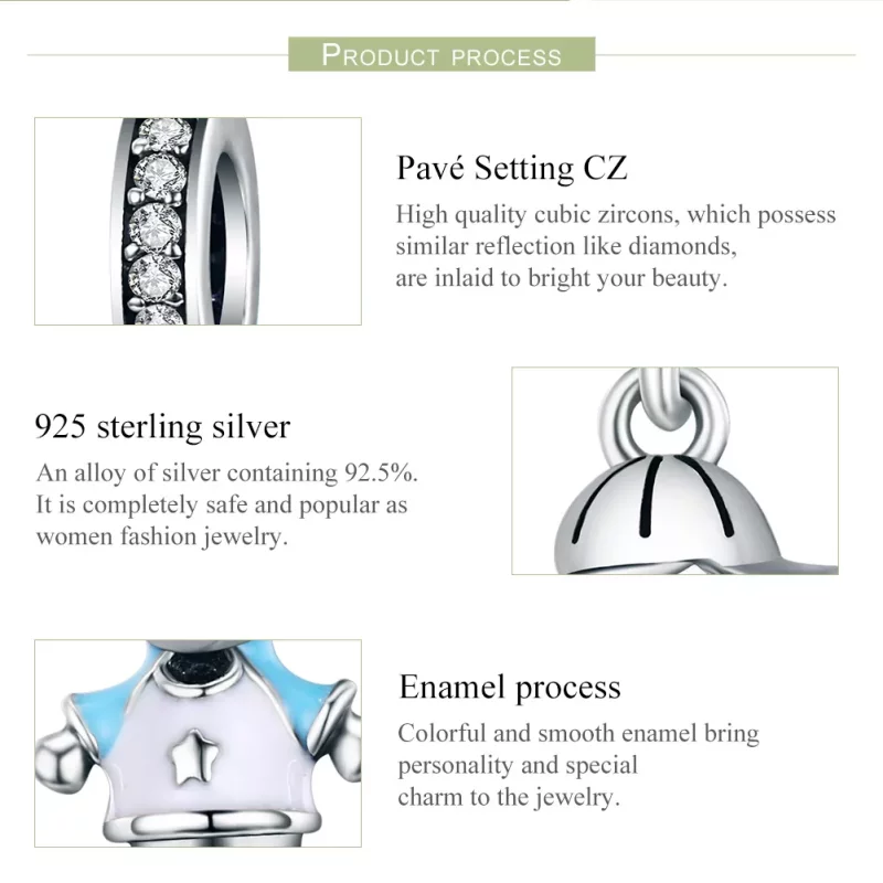 (imagen para) Pandora Style Plata Perfecta Vida Pequeño Bebé Niño Dangle - SCC544 - Ver 7