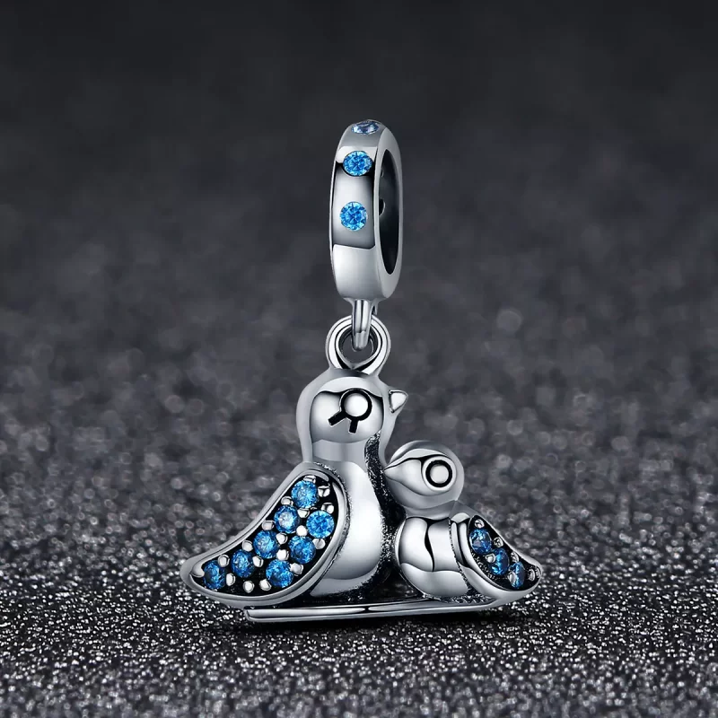 (imagen para) Pandora Style Plata Pájaro Bebé con Colgante de Madre - SCC426 - Ver 2