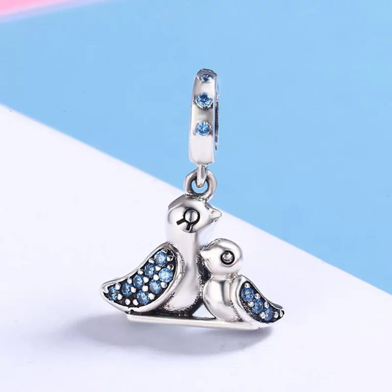 (imagen para) Pandora Style Plata Pájaro Bebé con Colgante de Madre - SCC426 - Ver 3