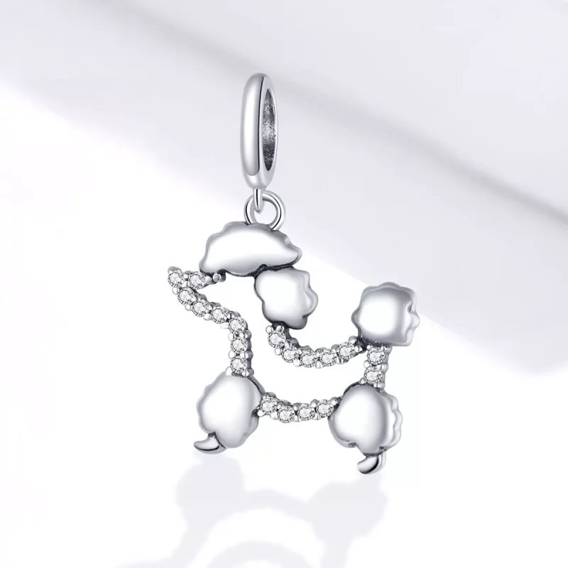 (imagen para) Pendiente colgante con silueta de caniche en plata estilo Pandora - SCC1681 - Ver 2