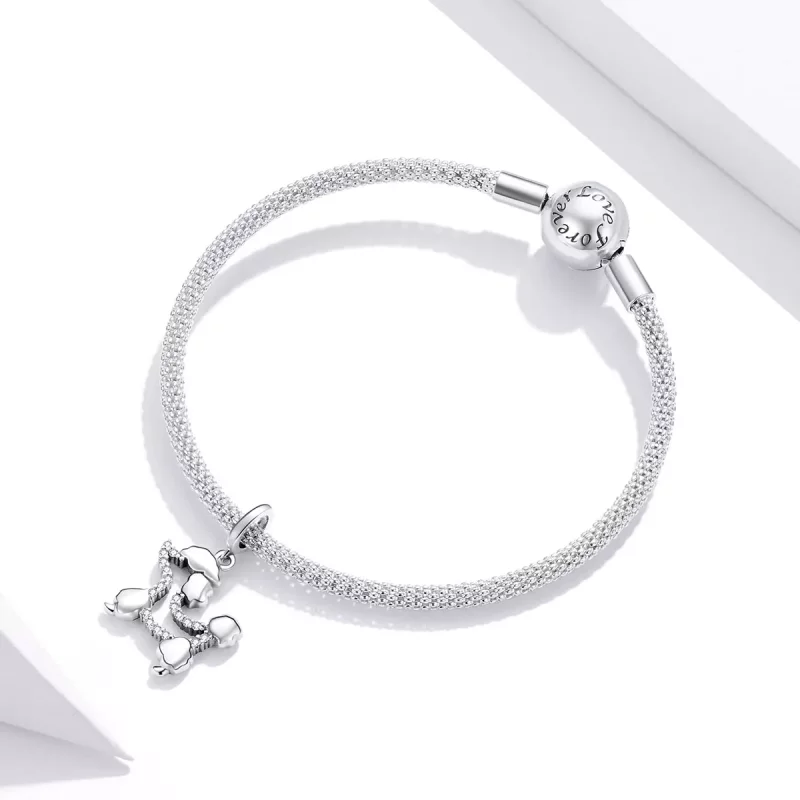(imagen para) Pendiente colgante con silueta de caniche en plata estilo Pandora - SCC1681 - Ver 3