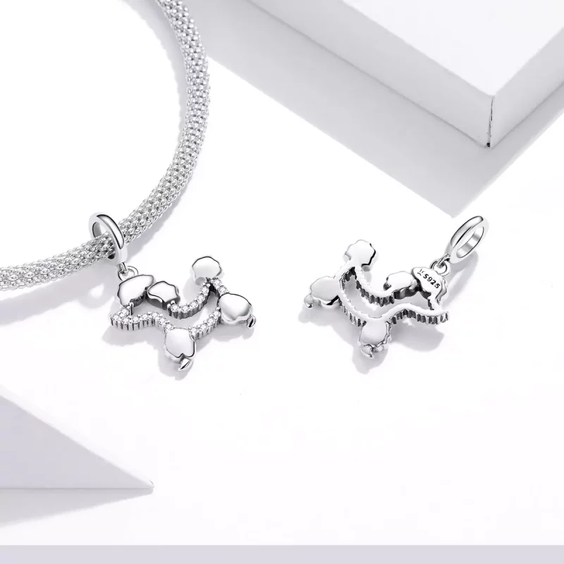 (imagen para) Pendiente colgante con silueta de caniche en plata estilo Pandora - SCC1681 - Ver 4