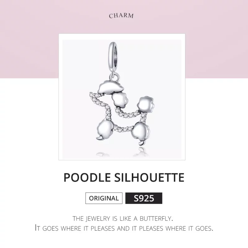 (imagen para) Pendiente colgante con silueta de caniche en plata estilo Pandora - SCC1681 - Ver 6
