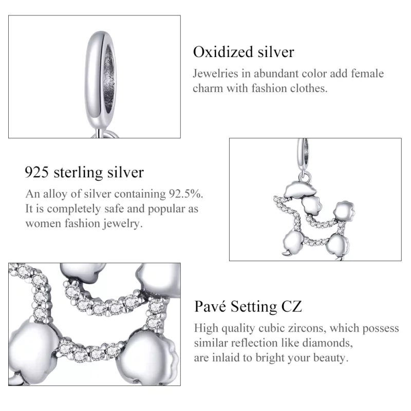 (imagen para) Pendiente colgante con silueta de caniche en plata estilo Pandora - SCC1681 - Ver 7