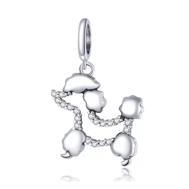 (imagen para) Pendiente colgante con silueta de caniche en plata estilo Pandora - SCC1681