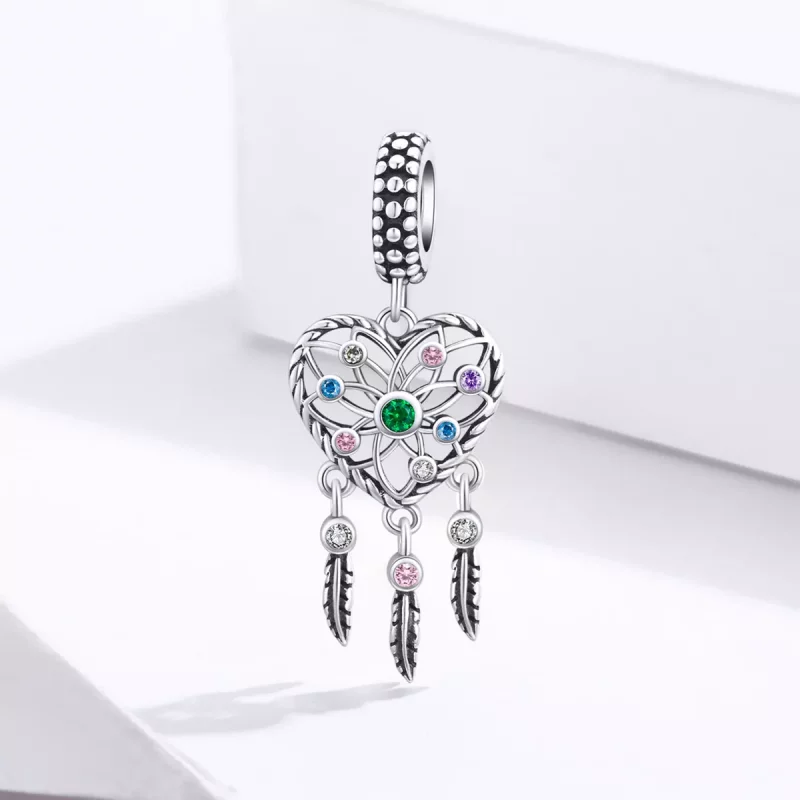 (imagen para) Pendiente colgante de corazón con árbol genealógico en estilo Pandora de plata - - Ver 2