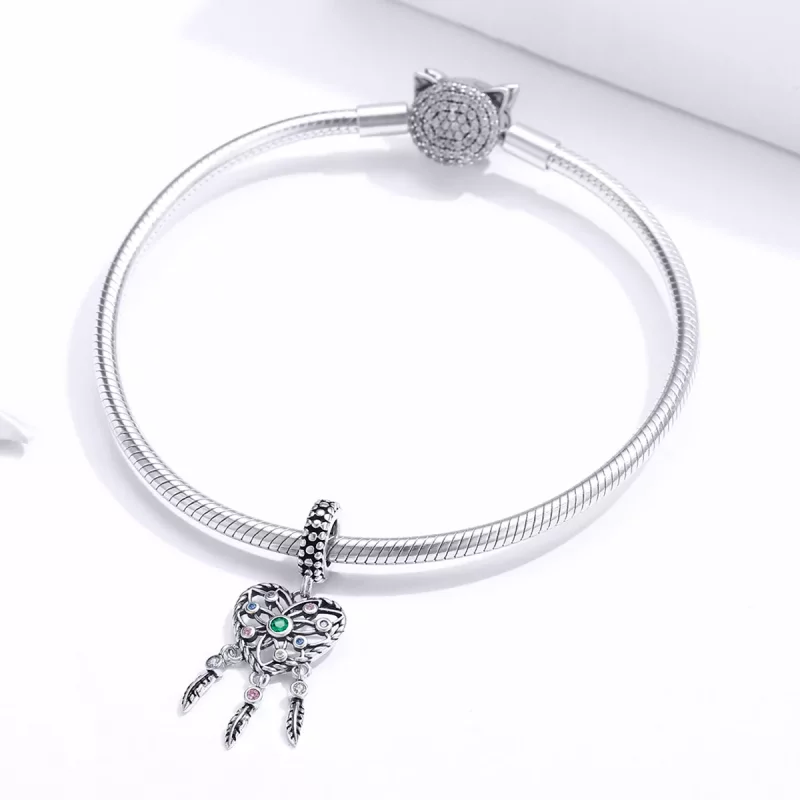 (imagen para) Pendiente colgante de corazón con árbol genealógico en estilo Pandora de plata - - Ver 3