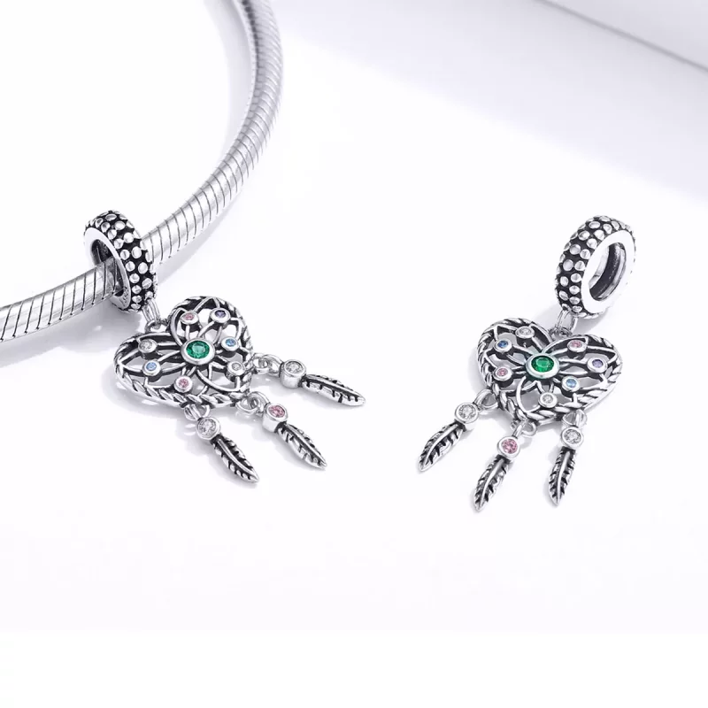 (imagen para) Pendiente colgante de corazón con árbol genealógico en estilo Pandora de plata - - Ver 4