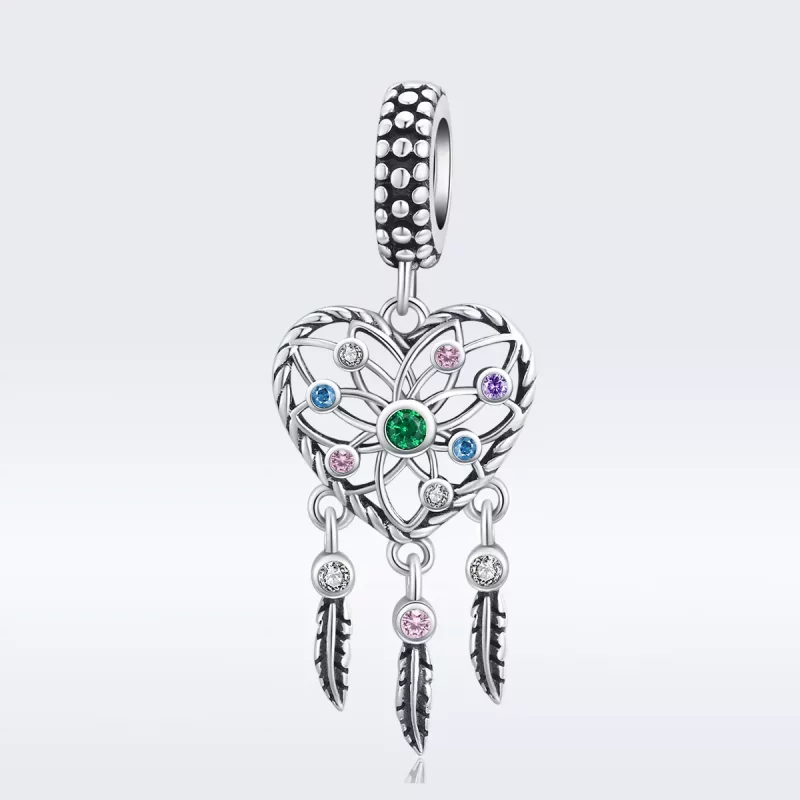 (imagen para) Pendiente colgante de corazón con árbol genealógico en estilo Pandora de plata - - Ver 5