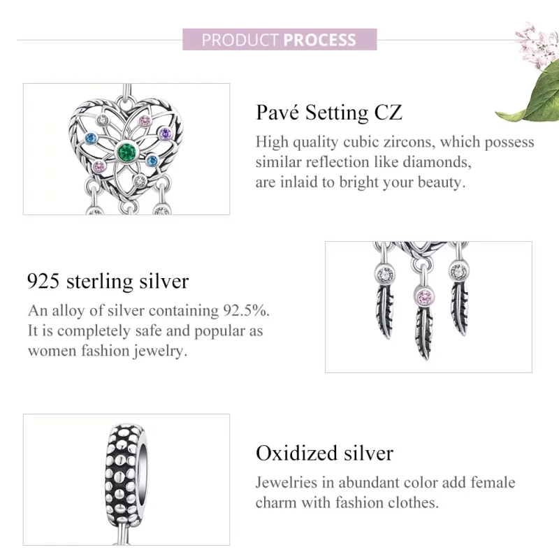 (imagen para) Pendiente colgante de corazón con árbol genealógico en estilo Pandora de plata - - Ver 8