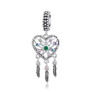 (imagen para) Pendiente colgante de corazón con árbol genealógico en estilo Pandora de plata - SCC1445