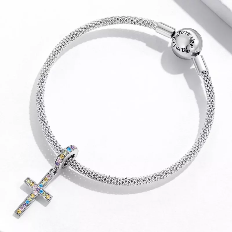 (imagen para) Pendiente colgante de cruz colorido estilo Pandora - SCC2156 - Ver 3