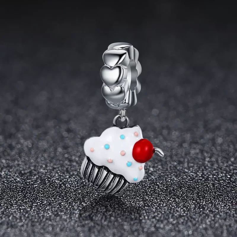 (imagen para) Pendiente colgante de cupcakes plateados estilo Pandora - SCC350 - Ver 2