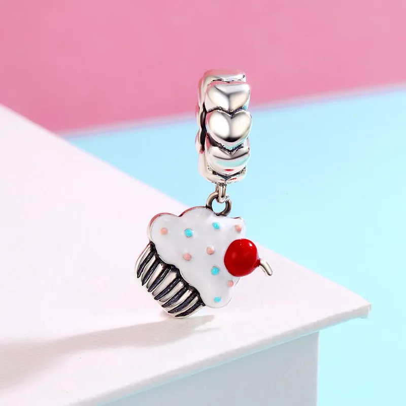 (imagen para) Pendiente colgante de cupcakes plateados estilo Pandora - SCC350 - Ver 3