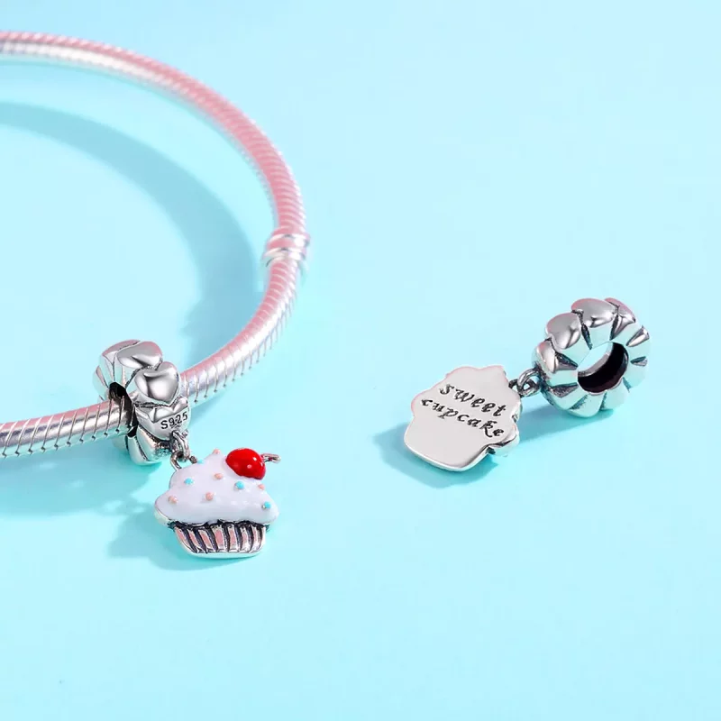 (imagen para) Pendiente colgante de cupcakes plateados estilo Pandora - SCC350 - Ver 5