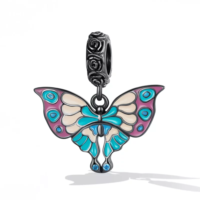 (imagen para) Pendiente colgante de estilo Pandora con mariposa artística - SCC2240 - Ver 2