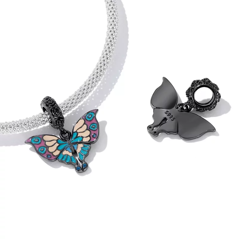 (imagen para) Pendiente colgante de estilo Pandora con mariposa artística - SCC2240 - Ver 4