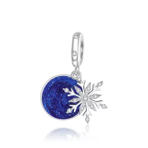 (imagen para) Pendiente colgante de estilo Pandora en plata con diseño de noche estrellada nevada - BSC367