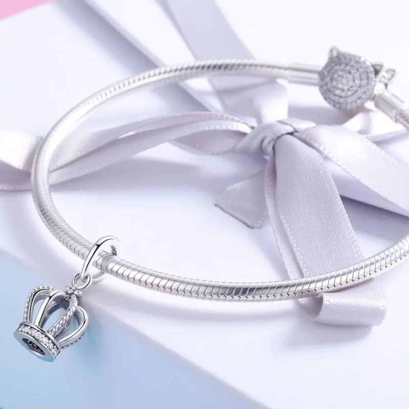 (imagen para) Pendiente colgante de estilo Pandora en plata con elegante corona - SCC781 - Ver 3