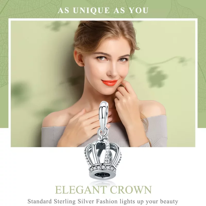 (imagen para) Pendiente colgante de estilo Pandora en plata con elegante corona - SCC781 - Ver 6
