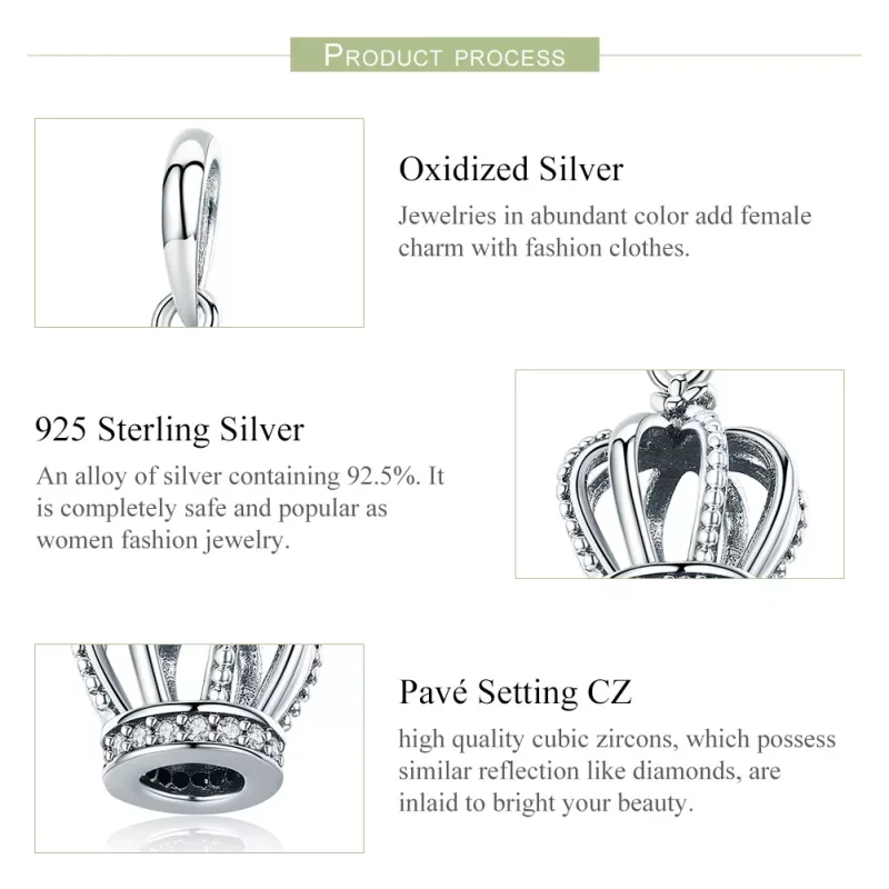 (imagen para) Pendiente colgante de estilo Pandora en plata con elegante corona - SCC781 - Ver 7