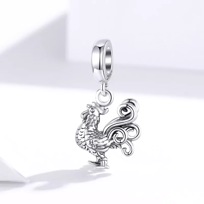 (imagen para) Pendiente colgante de gallo valiente en estilo Pandora de plata - SCC1337 - Ver 2