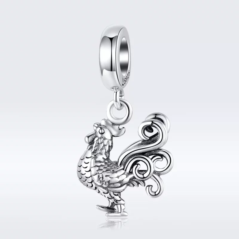 (imagen para) Pendiente colgante de gallo valiente en estilo Pandora de plata - SCC1337 - Ver 5