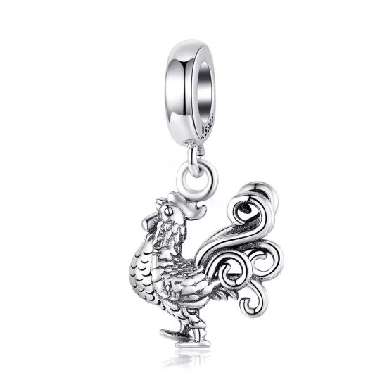 (imagen para) Pendiente colgante de gallo valiente en estilo Pandora de plata - SCC1337