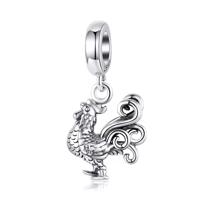 (imagen para) Pendiente colgante de gallo valiente en estilo Pandora de plata - SCC1337