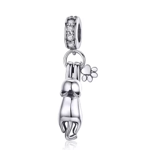 (imagen para) Pendiente colgante de gato adhesivo plateado estilo Pandora - SCC930