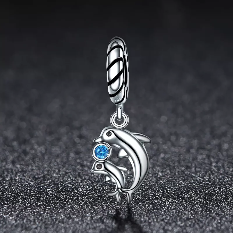 (imagen para) Pendiente colgante de delfín plateado estilo Pandora - SCC264 - Ver 2