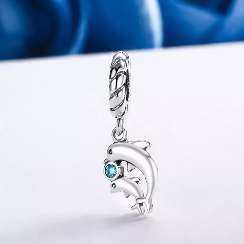 (imagen para) Pendiente colgante de delfín plateado estilo Pandora - SCC264 - Ver 3