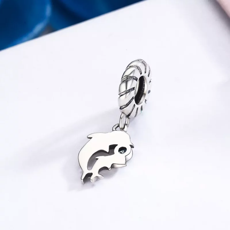 (imagen para) Pendiente colgante de delfín plateado estilo Pandora - SCC264 - Ver 4