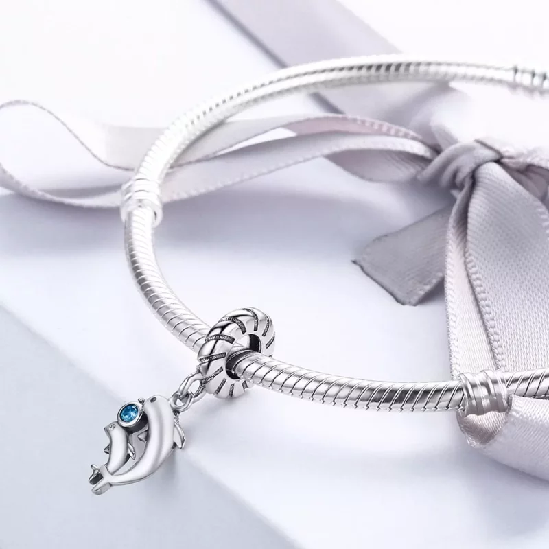 (imagen para) Pendiente colgante de delfín plateado estilo Pandora - SCC264 - Ver 5