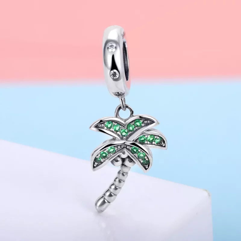 (imagen para) Pendiente colgante de palmera plateada estilo Pandora - SCC697 - Ver 4