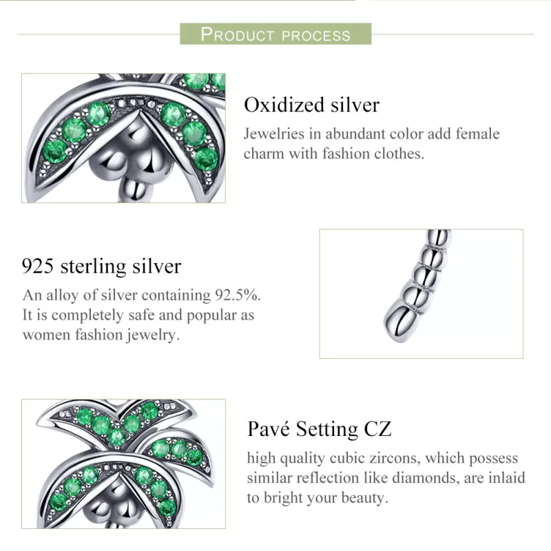 (imagen para) Pendiente colgante de palmera plateada estilo Pandora - SCC697 - Ver 7