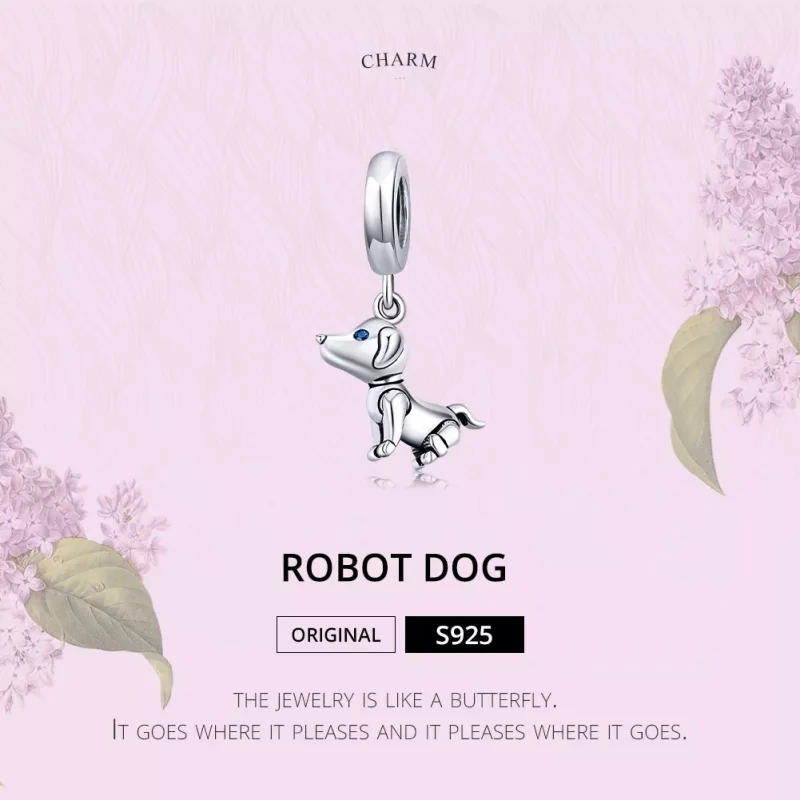 (imagen para) Pendiente colgante de perro robot de estilo Pandora en plata - SCC1468 - Ver 6