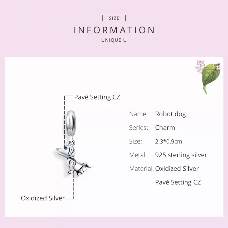 (imagen para) Pendiente colgante de perro robot de estilo Pandora en plata - SCC1468 - Ver 7