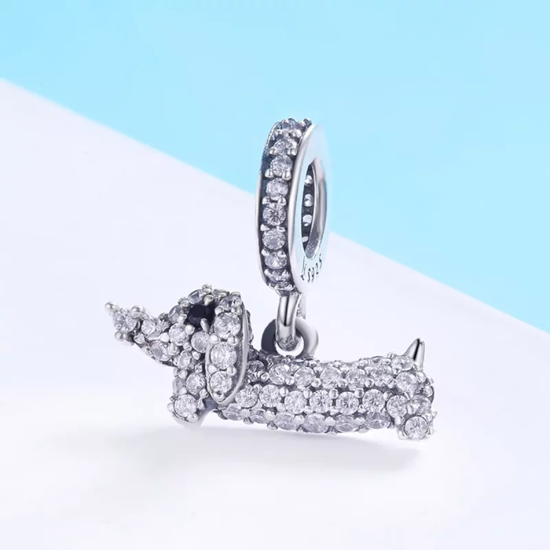 (imagen para) Pendiente colgante de perro salchicha Dachshund estilo Pandora en plata - SCC709 - Ver 2