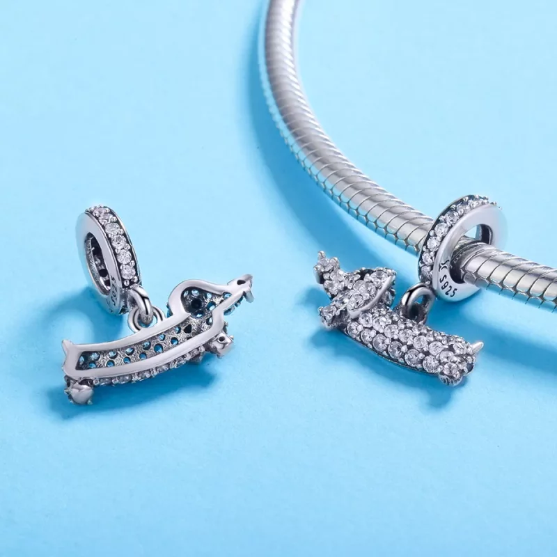 (imagen para) Pendiente colgante de perro salchicha Dachshund estilo Pandora en plata - SCC709 - Ver 3