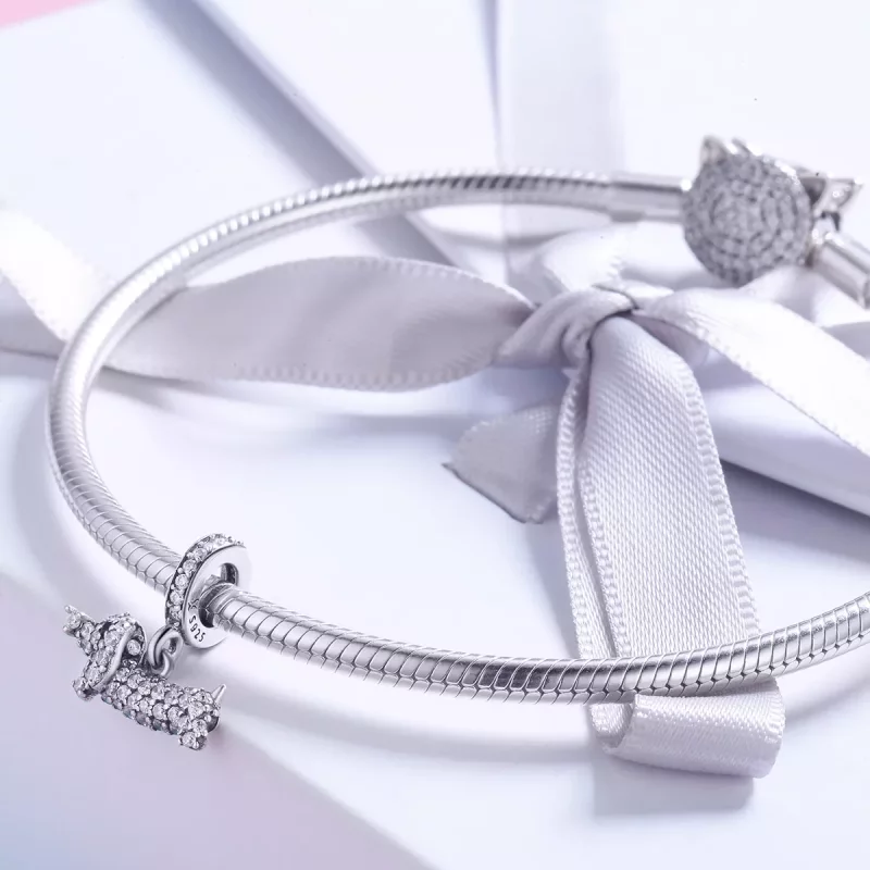 (imagen para) Pendiente colgante de perro salchicha Dachshund estilo Pandora en plata - SCC709 - Ver 4