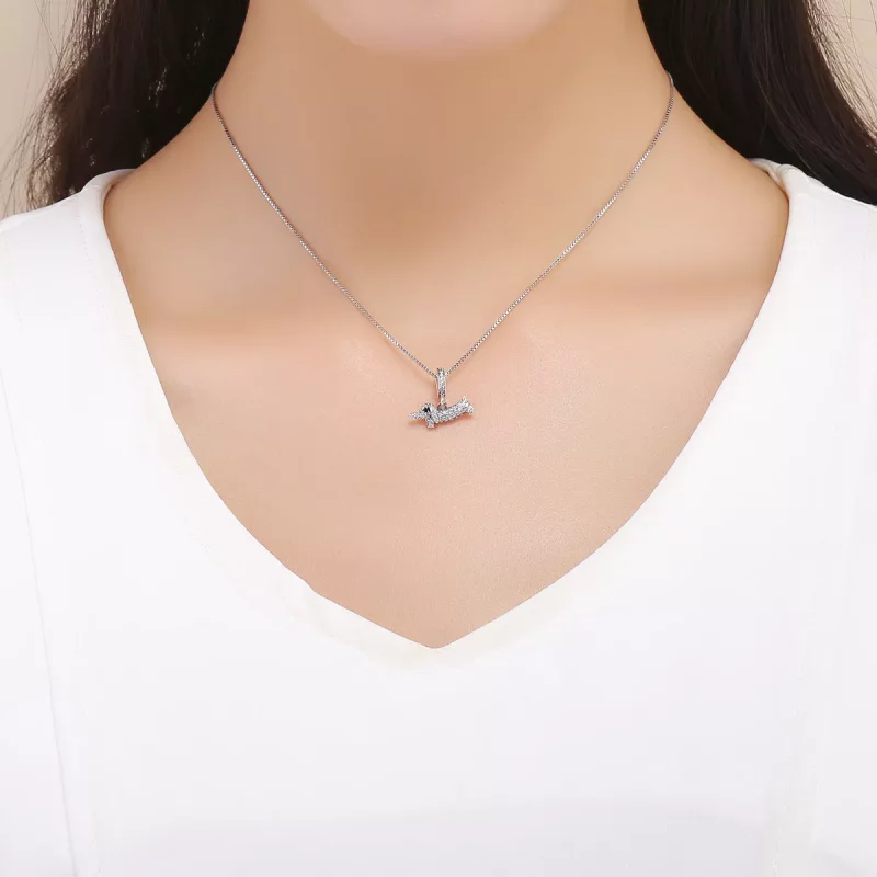 (imagen para) Pendiente colgante de perro salchicha Dachshund estilo Pandora en plata - SCC709 - Ver 5