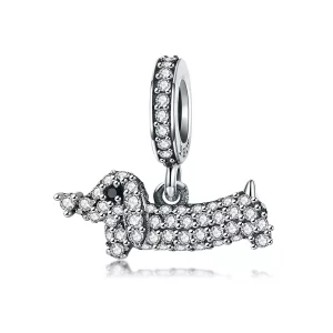 (imagen para) Pendiente colgante de perro salchicha Dachshund estilo Pandora en plata - SCC709