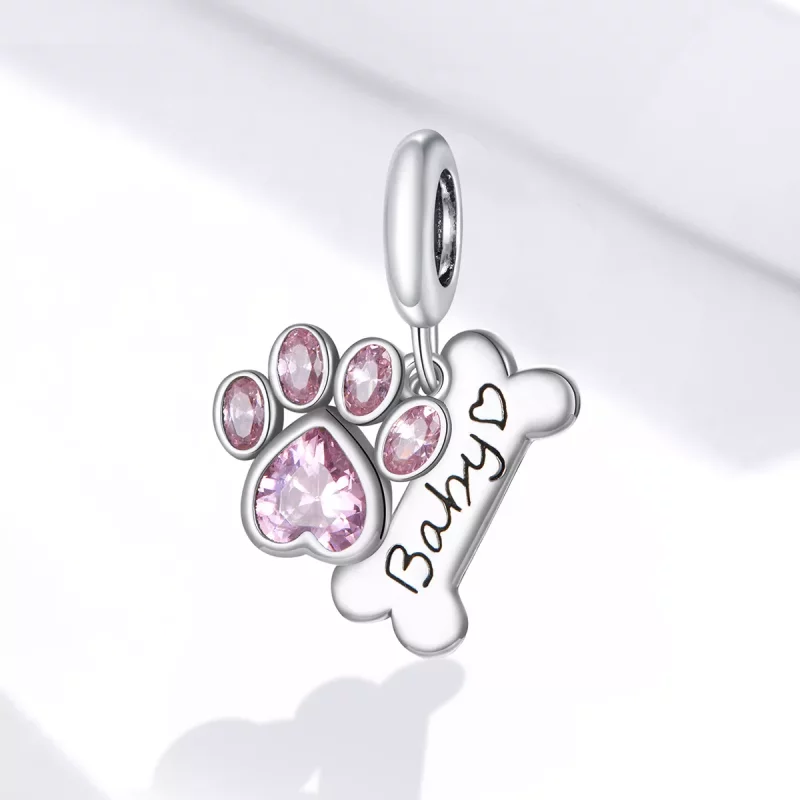 (imagen para) Pendiente colgante de plata estilo Pandora con adorable huella de perro - SCC168 - Ver 2