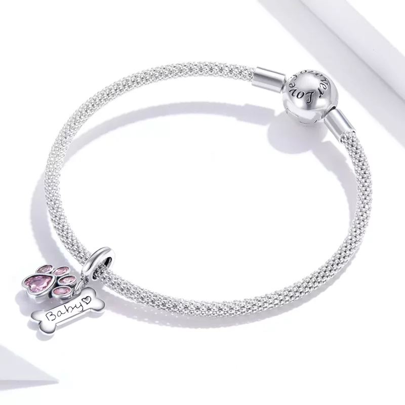 (imagen para) Pendiente colgante de plata estilo Pandora con adorable huella de perro - SCC168 - Ver 3