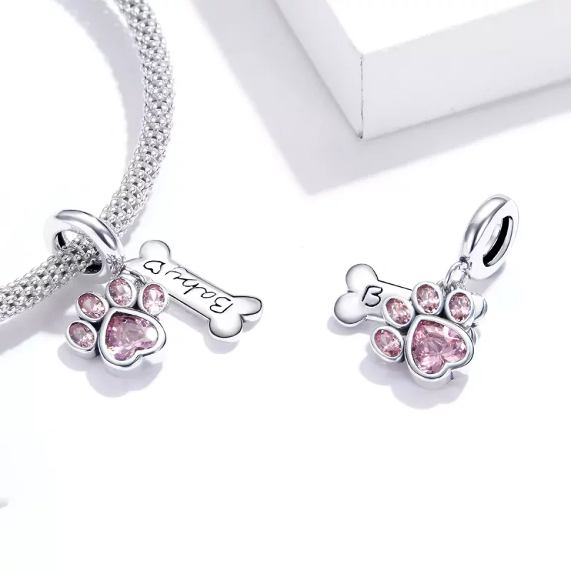 (imagen para) Pendiente colgante de plata estilo Pandora con adorable huella de perro - SCC168 - Ver 4